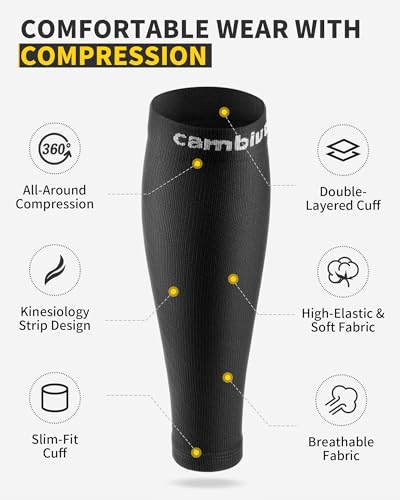 CAMBIVO Calf Compression Sleeve 3 Pairs Footless Compression Socks Running - color: Pure Black, size: XX-Large