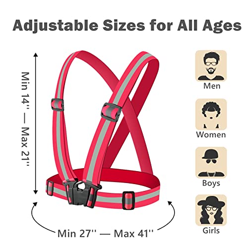 Reflective Strap Safety Vest Gear - 2-10 Pack Adjustable High Visible Reflective Running Gear for Women Men Night - color: Red X2