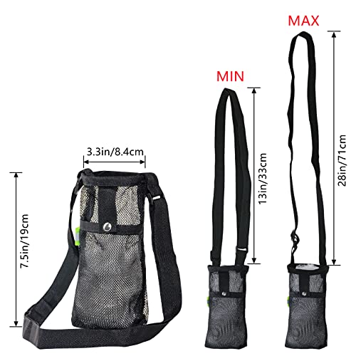 2PCS Water Bottle Carrier Bag - Convenient Holder with Strap and Pocket for Hiking, Walking, and Travel (Black, S) - size: Small
