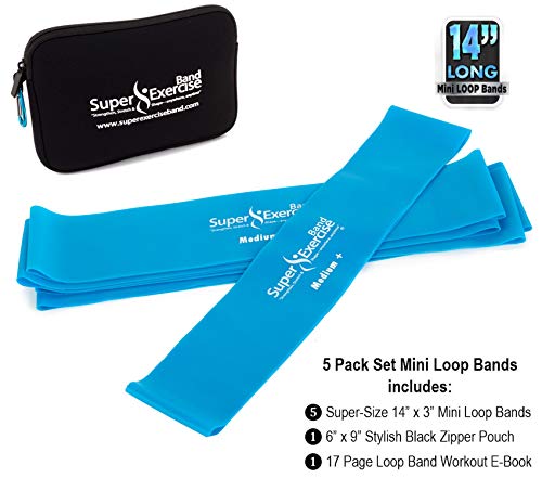 Mini Loop Bands 14x3 in, Latex Free, 3/5/10 Pack Sets - color: n. Sky Blue MEDIUM+ Loop Band 5 Pack