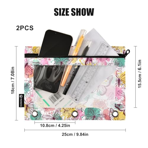 Butterfly Pencil Pouches for 3 Ring Binder 2 Pack - color: Butterfly
