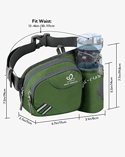 WATERFLY Fanny Pack Waist Bag: Waist Pack for Women Men with Water Bottle Holder Hiking Fanny Pack for Running Walking DogWalking Travel Cycling - color: Army Green