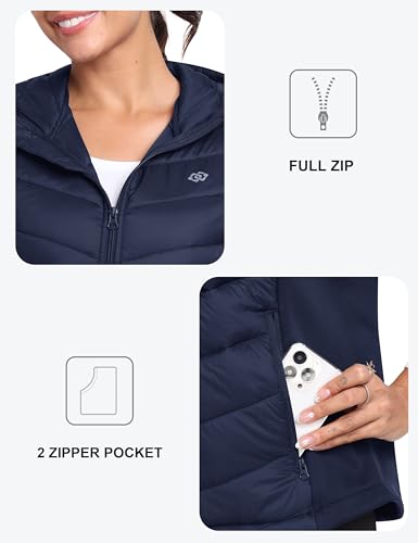 MoFiz Womens Puffer Vest Hooded Lightweight Sleeveless Down Jacket - color: Navy, size: XX-Large
