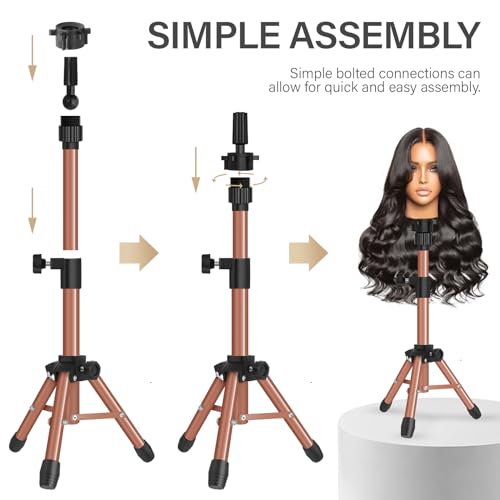 ZQIAN BEAUTY 25 Inch Wig Stand Tripod, Adjustable Mannequin Head Stand, Wig Head Stand for Training Heads And Canvas Block Head (Latte, Mannequin Head Not Included) - color: Latte, size: 25 Inch