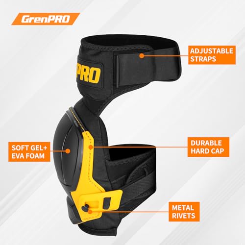 GRENPRO Heavy Duty Knee Pads for Men, Gel Foam, TPR Shell, Construction - color: Black & Yellow