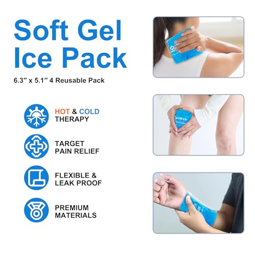 Reusable Gel Ice Packs, 4 Pack, 5.1" x 6.5" - style: 5.1" x 6.5" 4 packs