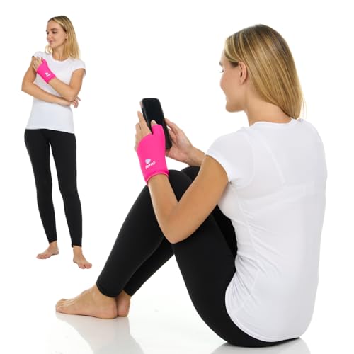 FOMI Wrist Solid Gel Ice Pack | Hot Cold Hand and Thumb Compression Sleeve Wrap for Carpel Tunnel, Arthritis, Tendonitis, Bruises, Swelling, Sports Injuries Pain Relief (Pink - Small/Medium) - color: Pink - Small/Medium