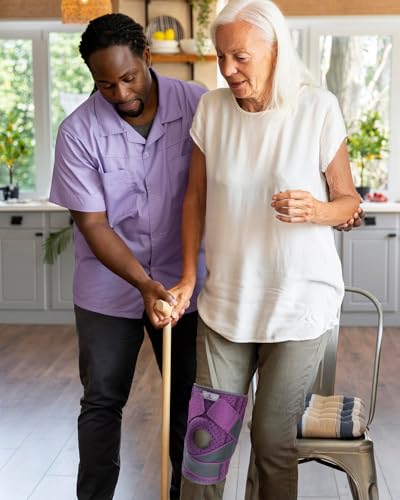 ABYON Knee Brace for Men & Women Meniscus Tear, Knee Support with Dual Side Stabilizers & Crossed Compression Straps for Knee Pain Relief, ACL, Arthritis and Post-Surgery Recovery - color: Purple-01, size: Small/Medium (Pack of 1)