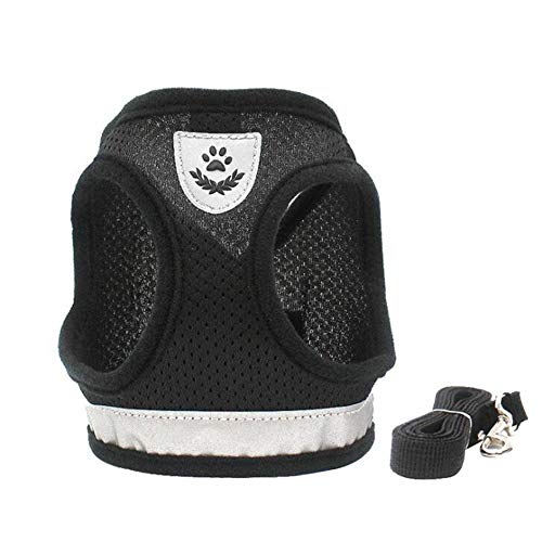 FEimaX Dog Harness and Leash Set for Walking, Soft Mesh Adjustable Easy Control Lightweight Cat Vest Harnesses with Reflective Strips, Escape Proof Small Dogs Cats Vests (Black, Large) - color: Black, size: Large