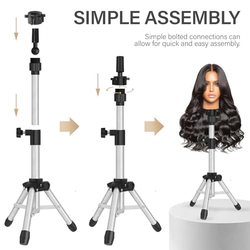 ZQIAN BEAUTY Wig Stand Tripod, 25 Inch Adjustable Mannequin Head Stand, Wig Head Stand for Training Heads And Canvas Block Head (Silvery, Mannequin Head Not Included) - color: Silvery, size: 25 Inch