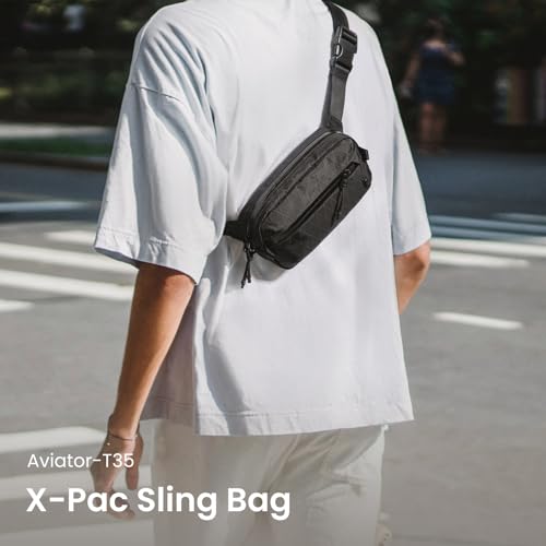 tomtoc 1.5L X-Pac Sling Bag with RFID Blocking Crossbody Pack for Men Women - color: X-Pac Black, size: 1.5L