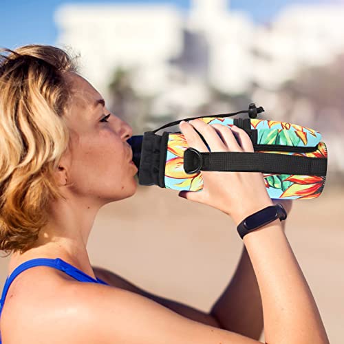 AUPET Water Bottle Sling Bag Sleeve Holder Carrier 25/32/40/64 oz,Insulated Crossbody Water Bottle Case Cover with Strap and Pockets for Men/Women Walking Hiking - color: Sunflower Green background, size: 25oz