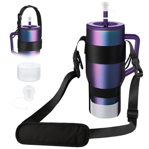 EasyAcc Water Bottle Holder Strap Sling, for Owala FreeSip 24 32 40 oz, Hydro Flask, Cirkul, Yeti, Stanley Flip, Universal Water Bottles, with Carabiner, for Walking Curise Travel (Bottle Excluded) - color: Black - For 30/40oz Stanley Tumbler