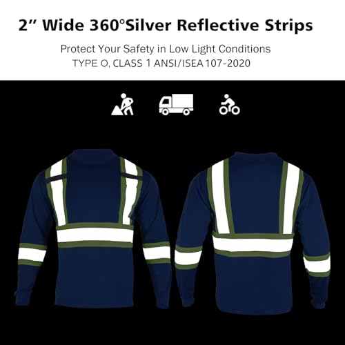 VENDACE Men's High Vis Safety Work T Shirt ANSI Class 1 Reflective Long Sleeve Shirt with Pocket(Royal Blue,L) - color: Royal Blue, size: Large