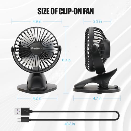 Portable Clip Fan Battery Operated,3 Speeds USB Rechargeable Mini Table Fan with Strong Airflow,360°Rotation Ultra Quiet Personal Desk Fan for Home Office Bedroom Dorm Stroller Camping(Black) - color: Black