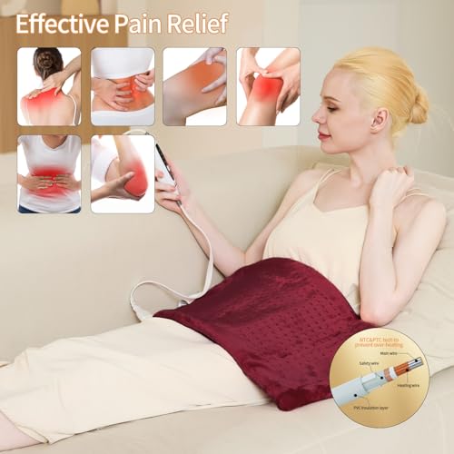 SAROO Heating Pad for Back,Neck,Abdomen,Shoulder,Knee,12"×24", Wine Red - color: Wine Red
