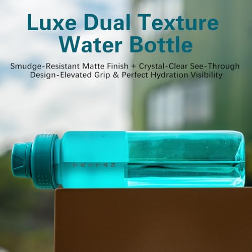 OLDLEY 32oz Water Bottle with Handle, BPA-Free Tritan Reusable Sports Water Bottle with Leak-Proof Dust Lid, Wide Mouth, Cup Holder Friendly, Half Frosted Clear Bottle for Gym, Travel, Work,Aqua Blue - color: Aqua Blue