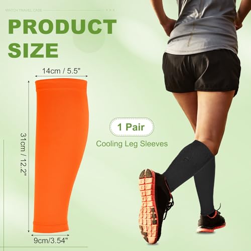 Sun Protection Leg Sleeves, Sports Compression Leg Cooling Ice Silk Sleeves with Anti-slip Silicone Strips - color: Orange