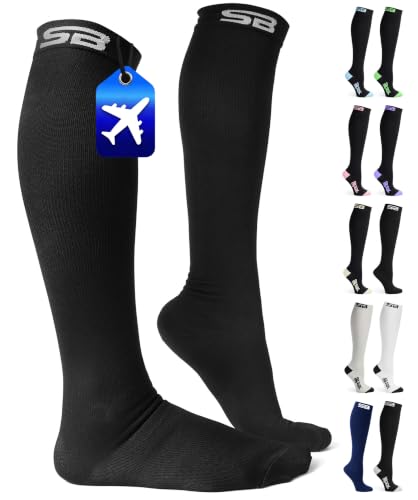SB SOX Lite Compression Socks for Flying (15–20 mmHg) - color: Solid Black, size: L/XL