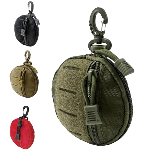 1000D Laser Cut Coin EDC Pouch Change Purse Tactical Round Zipper Bag - color: Army Green