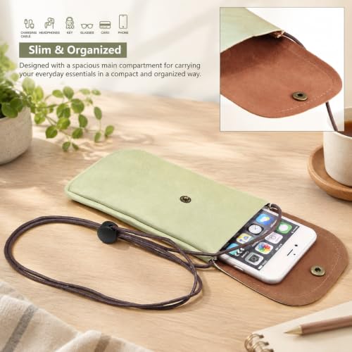 Cell Phone Neck Pouch, Techcircle PU Leather Carrying Bag with Credit Card Holder Adjustable Strap, Small Travel Purse for iPhone 11 XR XS Max SE 8 7 6 Plus, Galaxy S10 S7 Edge A10 J7, Moto G6 (Green) - color: 01 Green