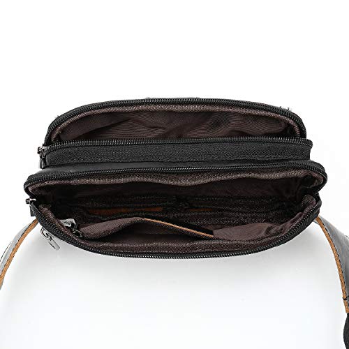 NIUCUNZH Real Leather Fanny Pack for Men Women Sling Waist Packs for Travel - color: Black