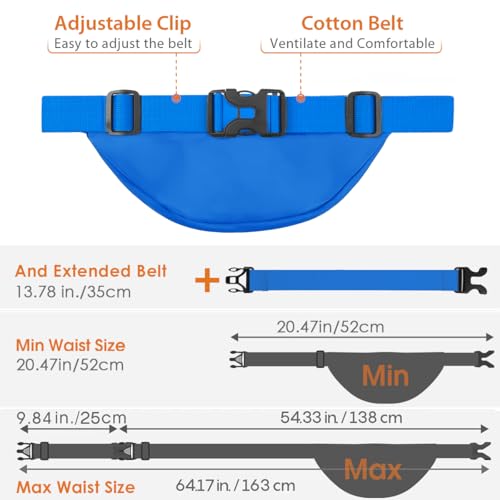 Large Fanny Pack for Women Men - Syican Waist bag with 3-Zipper Pockets - color: Light blue+Extended Belt
