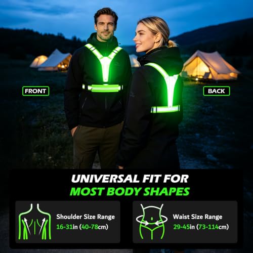 LED Reflective Vest Running Gear Set,USB Rechargeable Light Up Running Vest for Runners Night Walking with Waterproof Phone Bag,High Visibility Armband,Adjustable Waist&Shoulder for Men Women - color: Green