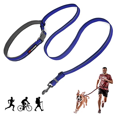 Tuff Pupper Hands Free Adjustable Length Dog Leash | Lightweight for Running Jogging Walking | Padded Waist Belt (24-50 inch) | Adjusts 3 to 6 Feet Length | Strong Ballistic Nylon w/Reflective Strips - color: Blazing Blue