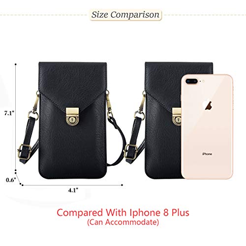 Small Cell Phone Purse, Synthetic Leather Crossbody Bag Dual Pockets Card Holder Neck Pouch with Adjustable Strap for iPhone X Xr 8 7 6s Plus, Galaxy S10 S9 S8 Plus, LG G8 ThinQ, Black - color: 02 Black