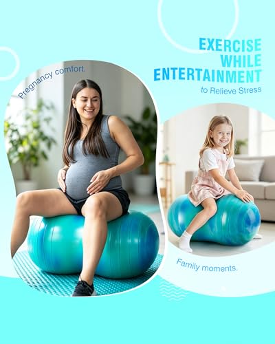 ZOOJOY Peanut Ball for Kids and Adults, 18/20Inch Anti-Burst Exercise Ball - color: Green & Blue, size: 39 x 20 Inch