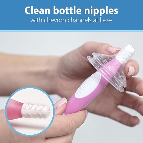 Dr. Brown's Reusable Sponge Baby Bottle Cleaning Brush with Suction Cup Stand, Scrubber and Nipple Cleaner, BPA-Free, Pink, 2-Pack - color: Pink Bottle Brush, size: 2-Pack