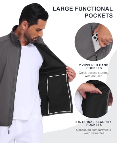 Little Donkey Andy Men's Softshell Vest Lightweight Windproof Waterproof - color: Basic Gray, size: Large