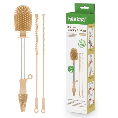 Haakaa Food-Grade Silicone Cleaning Brush Kit 3-Piece (Kit-Champagne) - color: Kit-champagne