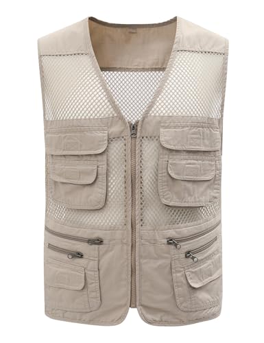 Gihuo Men's Utility Vest Fishing Safari Vest Summer Travel Vest with Pockets - color: Beige 02, size: Small