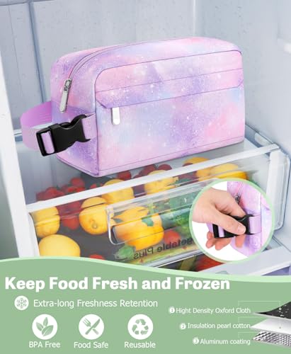 Small Lunch Bag, Freezable Snack Bag for Kids, Mini Lunch Box - color: Pink Starry Sky