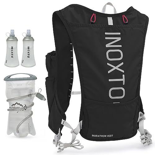 INOXTO Running Hydration Vest Backpack,Lightweight Insulated Pack with 1.5L Water Bladder Bag Daypack for Hiking Trail Running Cycling Race Marathon for Women Men - color: Black white