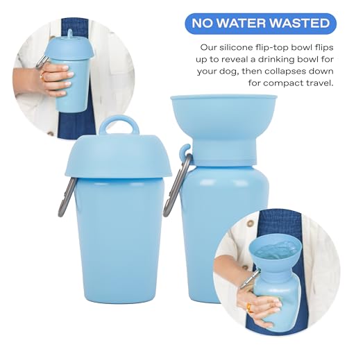 Springland 20oz Flip Portable Dog Water Bottle with Collapsible Bowl, Blue - color: Sky Blue, size: 20oz Flip