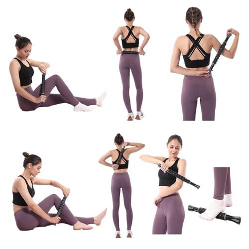 Muscle Roller Massage Roller Stick- Deep Tissue Fascia Blaster for Myofascial Pain Relief, Lymphatic Drainage & Body Sculpting, Handheld Physical Therapy & Recovery Tool (Gray Black-) - color: Grey Black