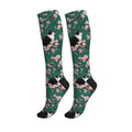 Cute Compression Socks Knee High Support Stockings Women Men - color: Cute Black Cat Floral