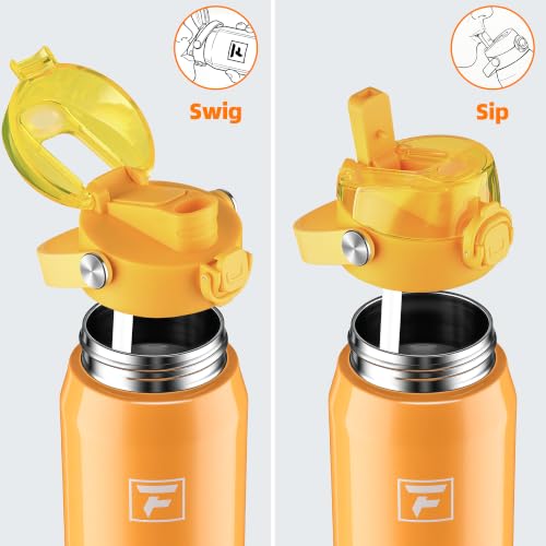 Fanhaw 24oz Stainless Steel Water Bottle with 2-in-1 Lid, Saffron Yellow - color: Saffron Yellow
