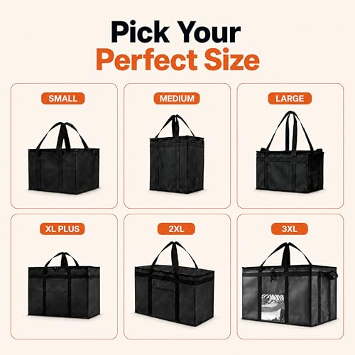 NZ home Insulated Food Delivery Bag, Grocery Cooler & Catering Tote - color: Black, size: 2XL