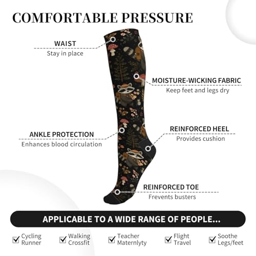 Cute Compression Socks Knee High Support Stockings Women Men - color: Cute Raccoon Mushroom