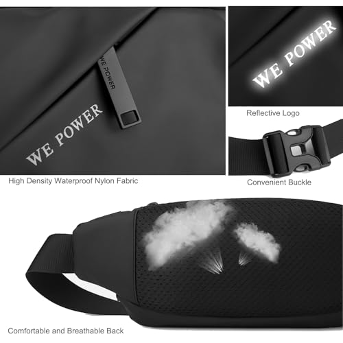 Waterproof Fanny Pack Cross Body Bag for Men & Women, Travel Sling Bag Crossbody Waist Bag Belt Bag Chest Anti Theft Small Purse for Outdoor, Cycling, Hiking, Running, Phone Holder-Black