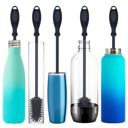 Kitchiny Silicone Bottle Brush 12.5 inch with 2 Straw Cleaners – Grey - color: Gray