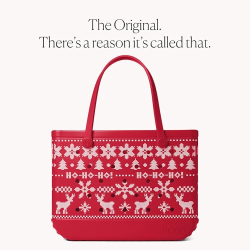 BOGG BAG Original Large Tote – 19” x 14” x 9” – Essential Bags for Beach, Pool, Boat, Sports, Tailgating, Cruise - color: Ugly Sweater - Red