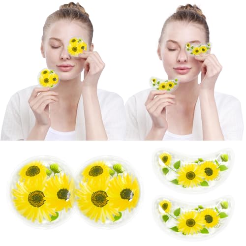 4PCS Gel Eye Ice Pack Set Reusable, Cold and Hot Compress for Eyes - color: Yellow Flowers