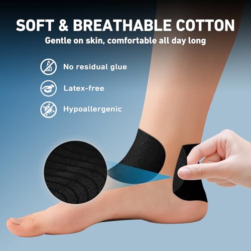 KTQUICK Precut Kinesiology Tape for Ankle,24 Ct,20% Stronger Adhesive,Black - color: Black, size: 24PCS