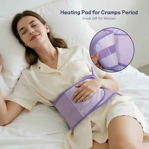Heating Pad for Period Cramps, Upgraded Wrap Heating Pad for Back Pain Relief, Large 12''x 24''Heat Pad +26" Belt Adjustable 4 Timer 6 Heat Level Auto Shut Off, Christmas Birthday Gifts for Women Mom - color: Light Purple