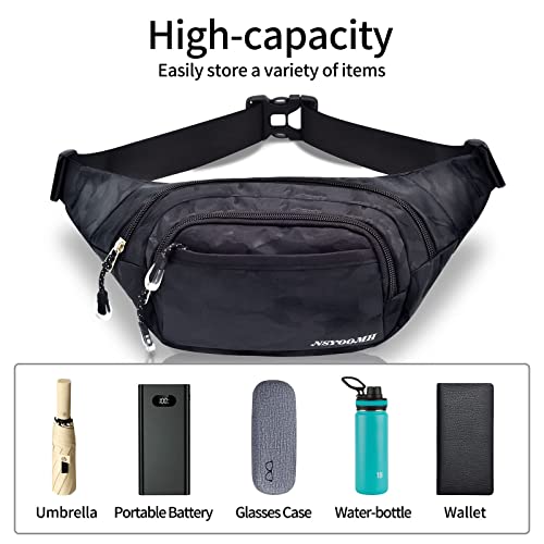 Large Fanny Pack for Men Women NSYOOMH, Crossbody Waist Bag 5-Zipper Pocket - color: Camo Black